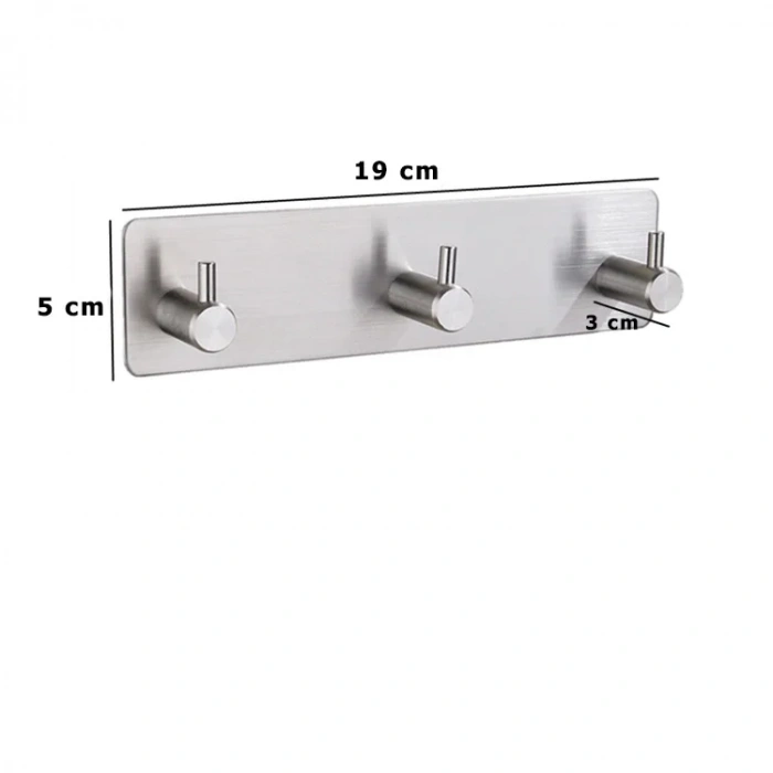 ASKILIK YAPIŞKANLI DİKDÖRTGEN ÇUBUKLU 3 KANCALI KROM