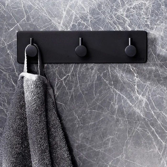 ASKILIK YAPIŞKANLI DİKDÖRTGEN ÇUBUKLU 3 KANCALI MAT SİYAH