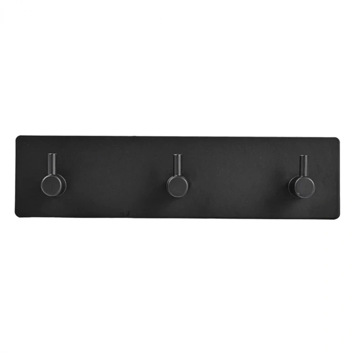 ASKILIK YAPIŞKANLI DİKDÖRTGEN ÇUBUKLU 3 KANCALI MAT SİYAH