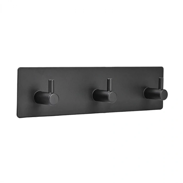 ASKILIK YAPIŞKANLI DİKDÖRTGEN ÇUBUKLU 3 KANCALI MAT SİYAH