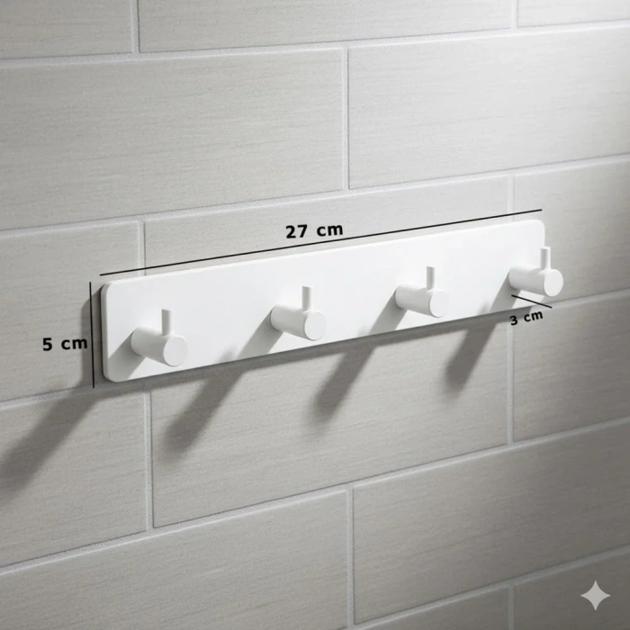 ASKILIK YAPIŞKANLI DİKDÖRTGEN ÇUBUKLU 4 KANCALI BEYAZ