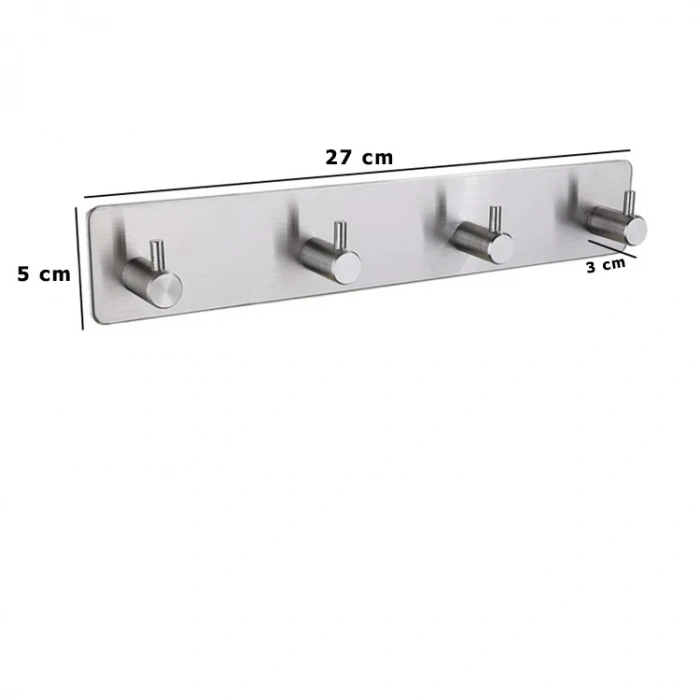 ASKILIK YAPIŞKANLI DİKDÖRTGEN ÇUBUKLU 4 KANCALI KROM