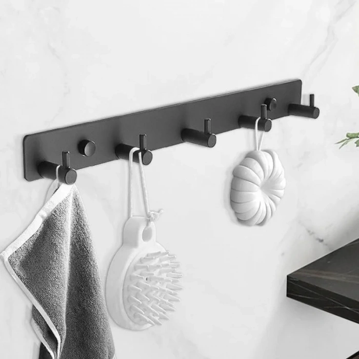 ASKILIK YAPIŞKANLI DİKDÖRTGEN ÇUBUKLU 5 KANCALI MAT SİYAH