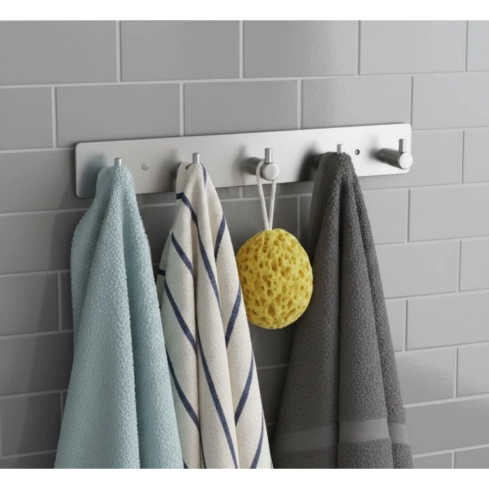 ASKILIK YAPIŞKANLI DİKDÖRTGEN ÇUBUKLU 5 KANCALI KROM