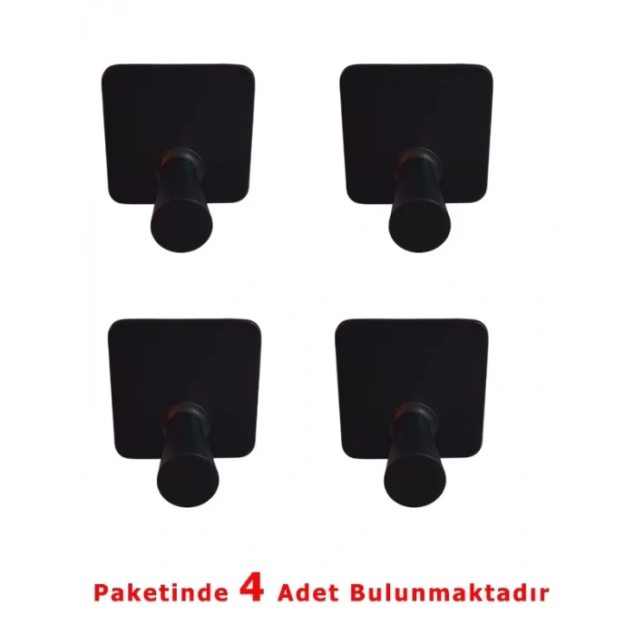GLARE KONİK KENDİNDEN YAPIŞKANLI ASKILIK TEKLİ MAT SİYAH 4 LÜ PAKET