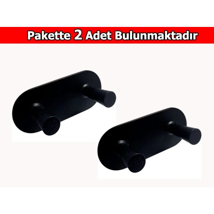 GLARE KONİK KENDİNDEN YAPIŞKANLI ASKILIK İKİLİ MAT SİYAH 2 Lİ PAKET