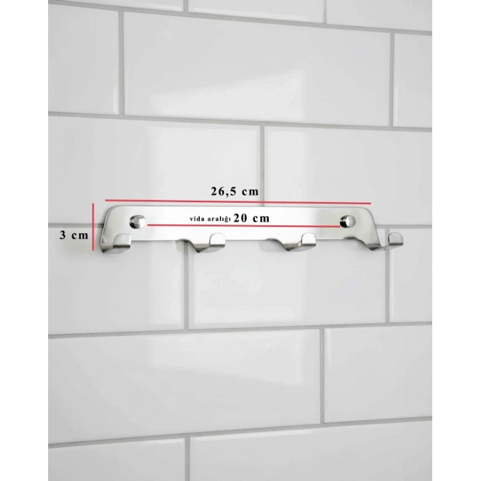 ASKILIK 4 LÜ YAPIŞKANLI VE VİDALI 1,2MM SS201 PASLANMAZ ÇELİK RENK KROM