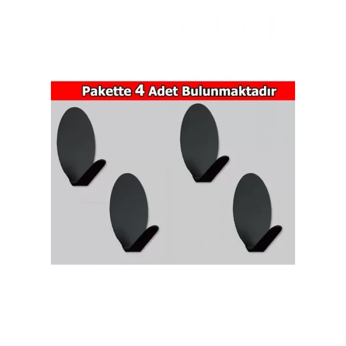 ARDİNİ KENDİNDEN YAPIŞKANLI BORNOZ HAVLU ASKISI OVAL MAT SİYAH 4LÜ