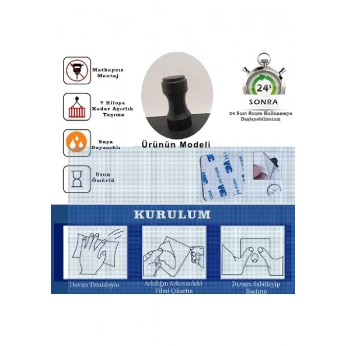 ASKILIK YAPIŞKANLI VE VİDALI İNCE BELLİ ÜÇLÜ MAT SİYAH