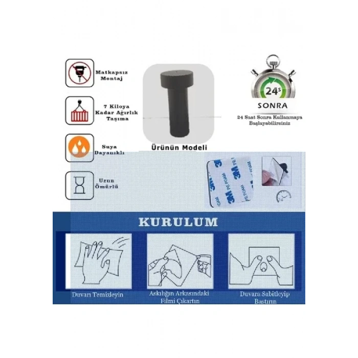 GLARE MANTAR KENDİNDEN YAPIŞKANLI ASKILIK ÜÇLÜ MAT SİYAH