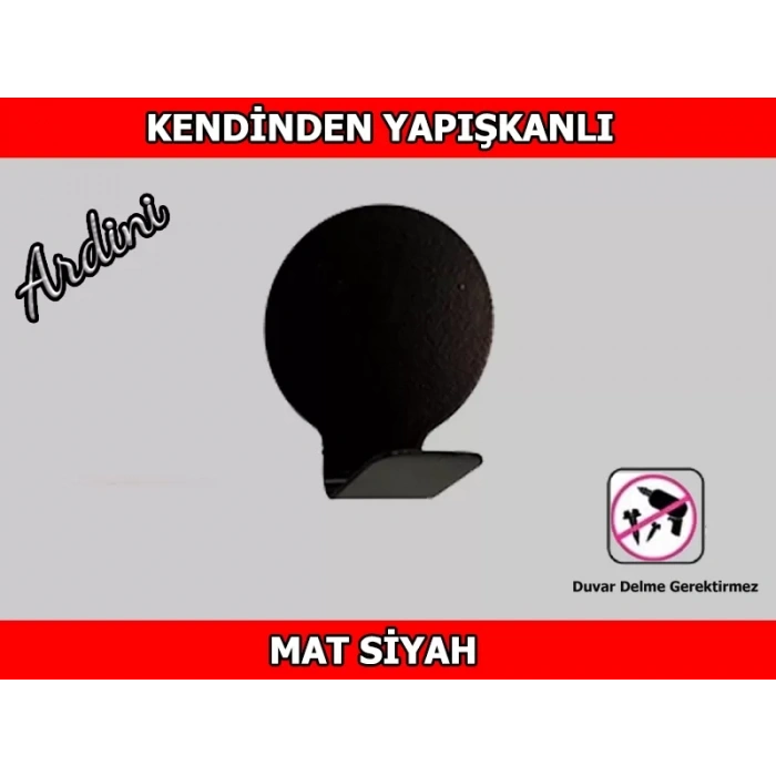 ARDİNİ KENDİNDEN YAPIŞKANLI BORNOZ HAVLU ASKISI YUVARLAK MAT SİYAH 4LÜ