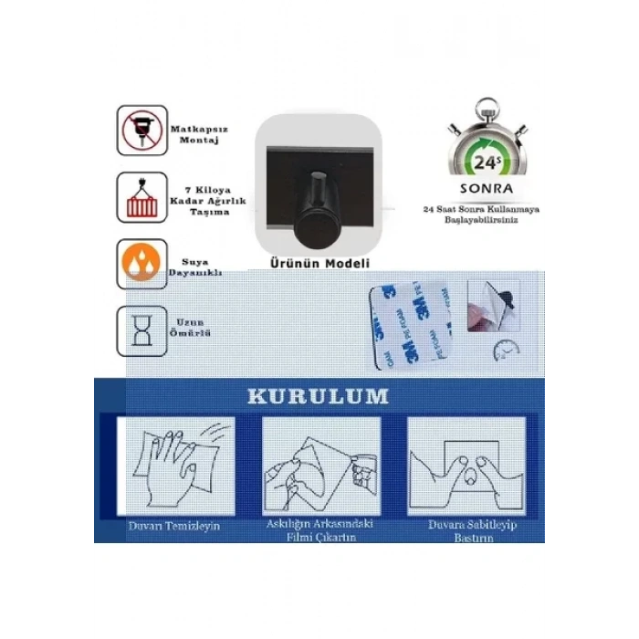 GLARE ÇUBUKLU İSTER KENDİNDEN YAPIŞKANLI İSTER VİDALI ASKILIK BEŞLİ MAT SİYAH