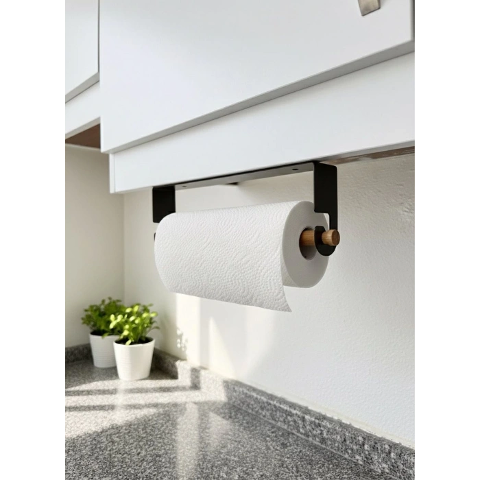 KAĞIT HAVLULUK YAPIŞKANLI VE VİDALI ŞERİT, KANCALI AĞAÇ ÇUBUKLU MODEL MAT SİYAH RENGİ