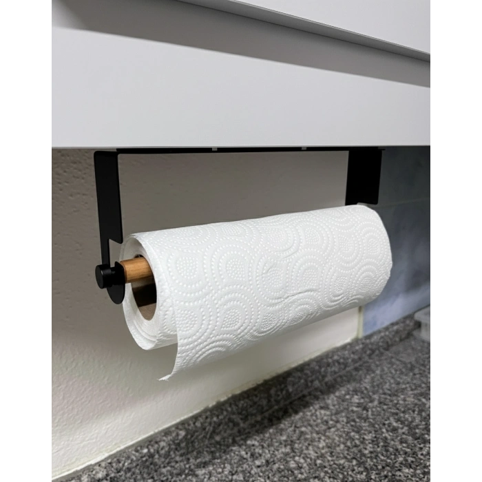 KAĞIT HAVLULUK YAPIŞKANLI VE VİDALI ŞERİT, KANCALI AĞAÇ ÇUBUKLU MODEL MAT SİYAH RENGİ