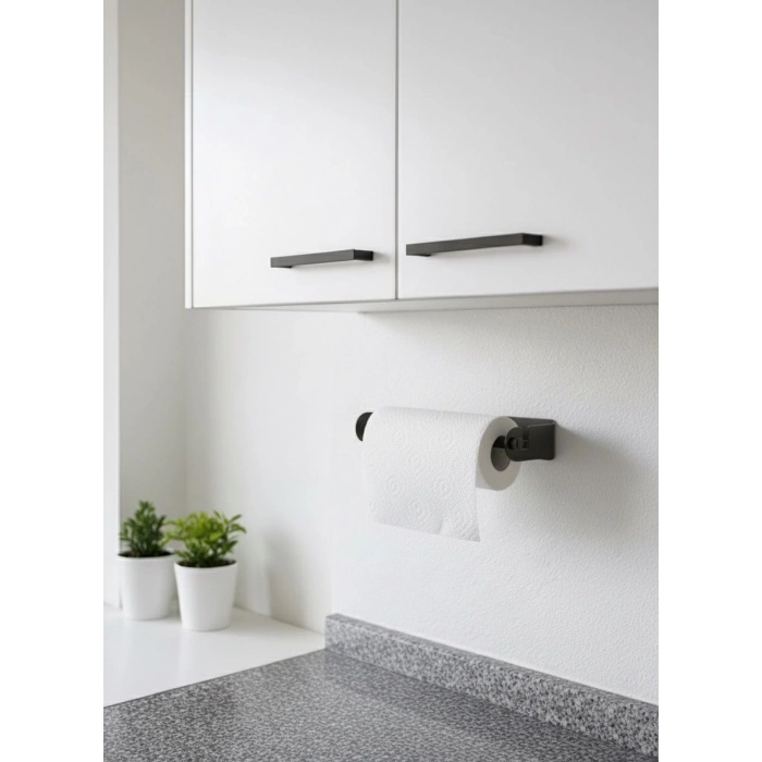 KAĞIT HAVLULUK YAPIŞKANLI VE VİDALI ŞERİT, KANCALI AĞAÇ ÇUBUKLU MODEL MAT SİYAH RENGİ