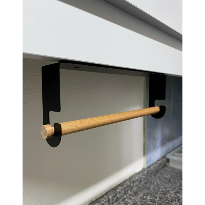 KAĞIT HAVLULUK YAPIŞKANLI VE VİDALI ŞERİT, KANCALI AĞAÇ ÇUBUKLU MODEL MAT SİYAH RENGİ