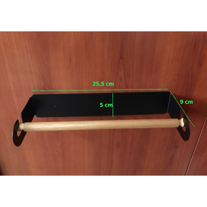 KAĞIT HAVLULUK YAPIŞKANLI VE VİDALI ŞERİT, KANCALI AĞAÇ ÇUBUKLU MODEL MAT SİYAH RENGİ