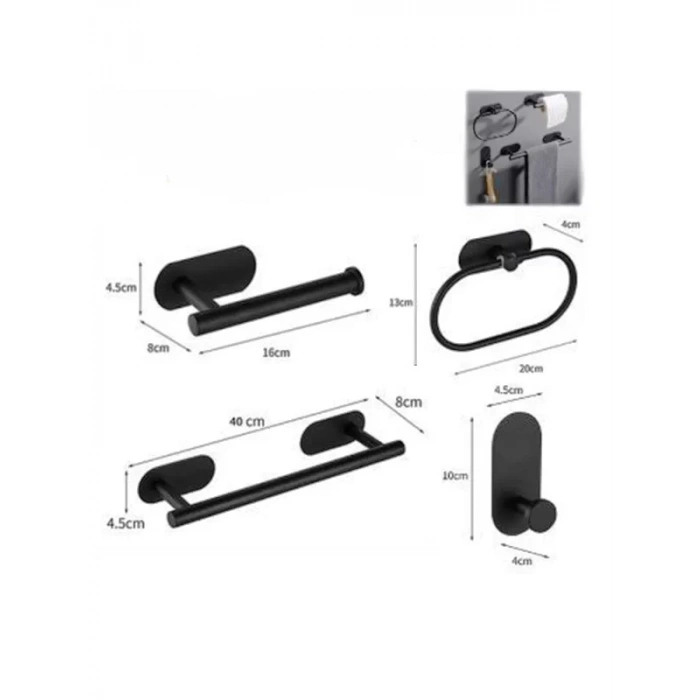KENDİNDEN YAPIŞKANLI BANYO SETİ 4 LÜ MAT SİYAH