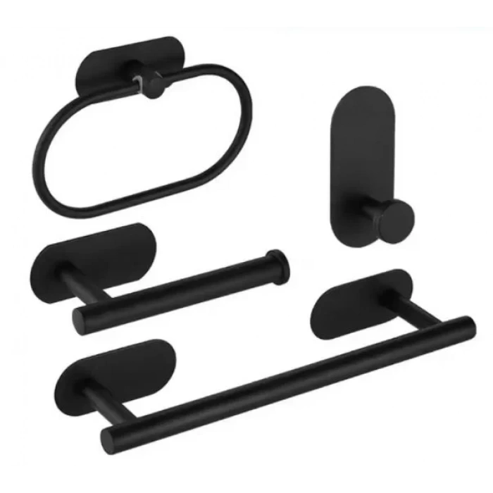 KENDİNDEN YAPIŞKANLI BANYO SETİ 4 LÜ MAT SİYAH