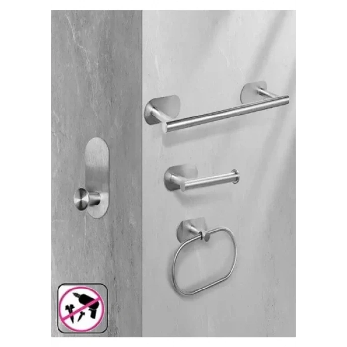 KENDİNDEN YAPIŞKANLI BANYO SETİ 4LÜ KROM