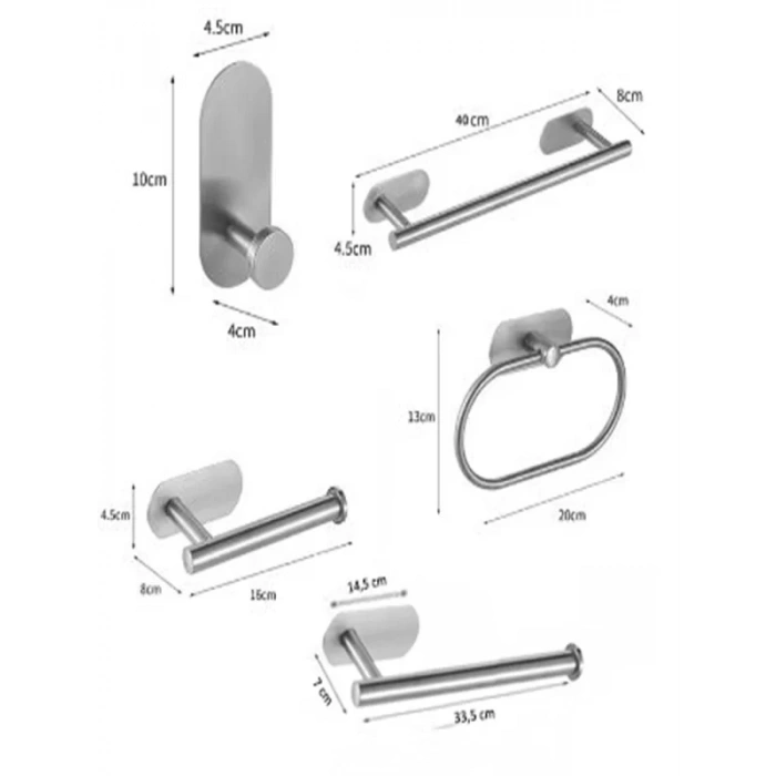 KENDİNDEN YAPIŞKANLI BANYO SETİ 5 Lİ KROM