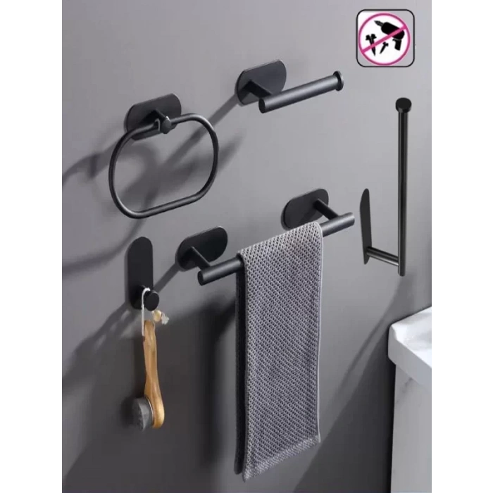 KENDİNDEN YAPIŞKANLI BANYO SETİ 5 Lİ MAT SİYAH