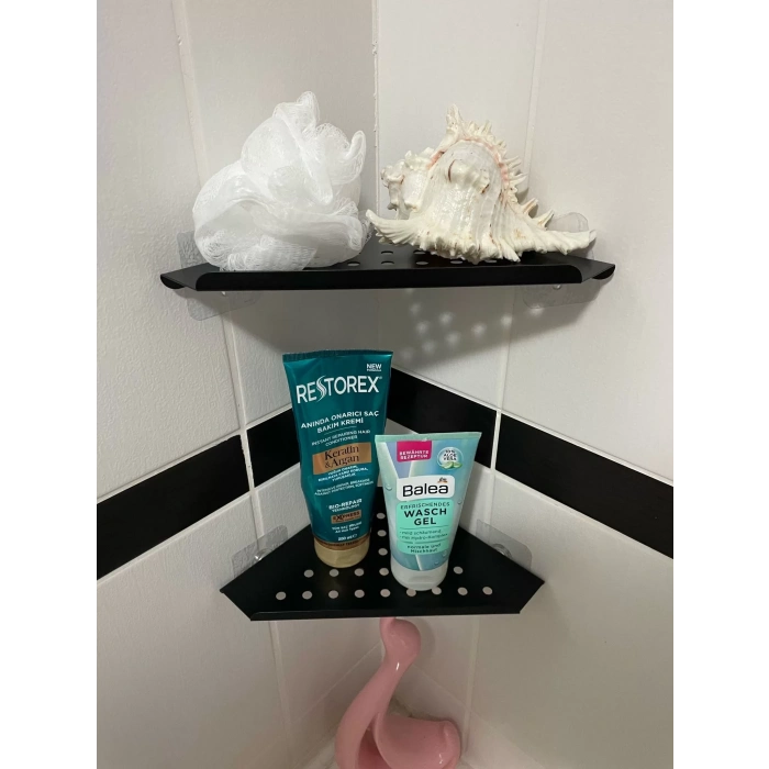 KİTARO KENDİNDEN YAPIŞKANLI KÖŞE ŞAMPUANLIK SETSİZ MAT SİYAH İKİ KATLI