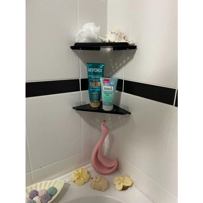 KİTARO KENDİNDEN YAPIŞKANLI KÖŞE ŞAMPUANLIK SETSİZ MAT SİYAH İKİ KATLI