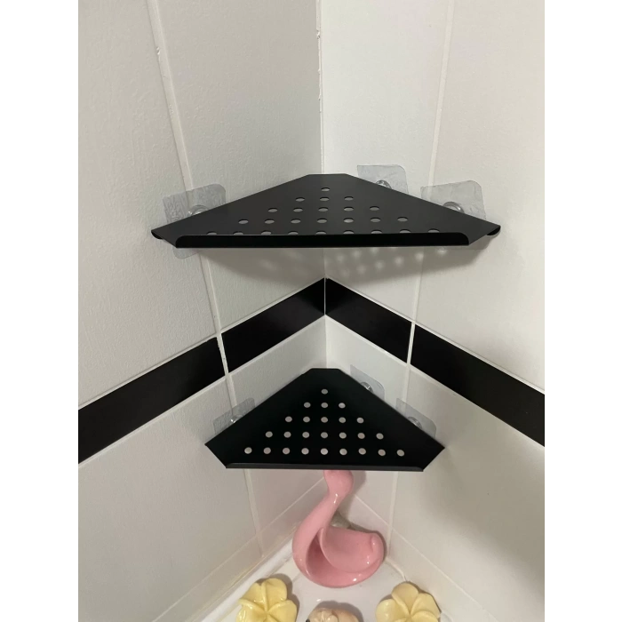 KİTARO KENDİNDEN YAPIŞKANLI KÖŞE ŞAMPUANLIK SETSİZ MAT SİYAH İKİ KATLI