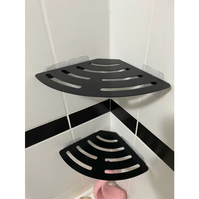 KİTARO KENDİNDEN YAPIŞKANLI ŞAMPUANLIK RAFI MAT SİYAH İKİ KATLI