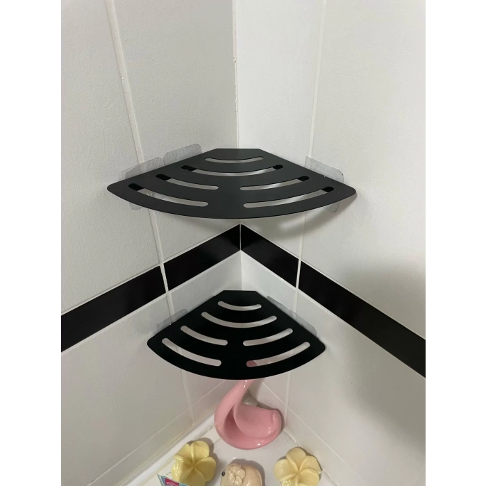 KİTARO KENDİNDEN YAPIŞKANLI ŞAMPUANLIK RAFI MAT SİYAH İKİ KATLI