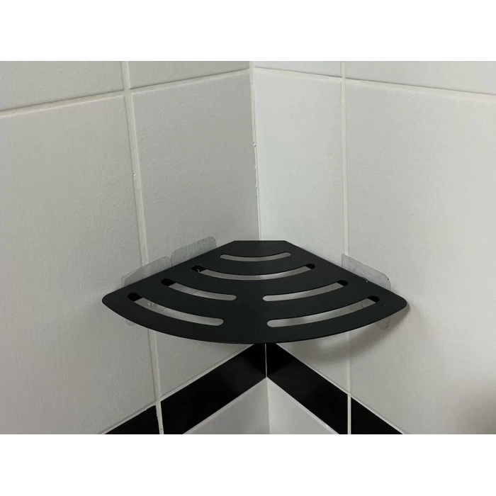 KİTARO KENDİNDEN YAPIŞKANLI ŞAMPUANLIK RAFI MAT SİYAH TEK KATLI