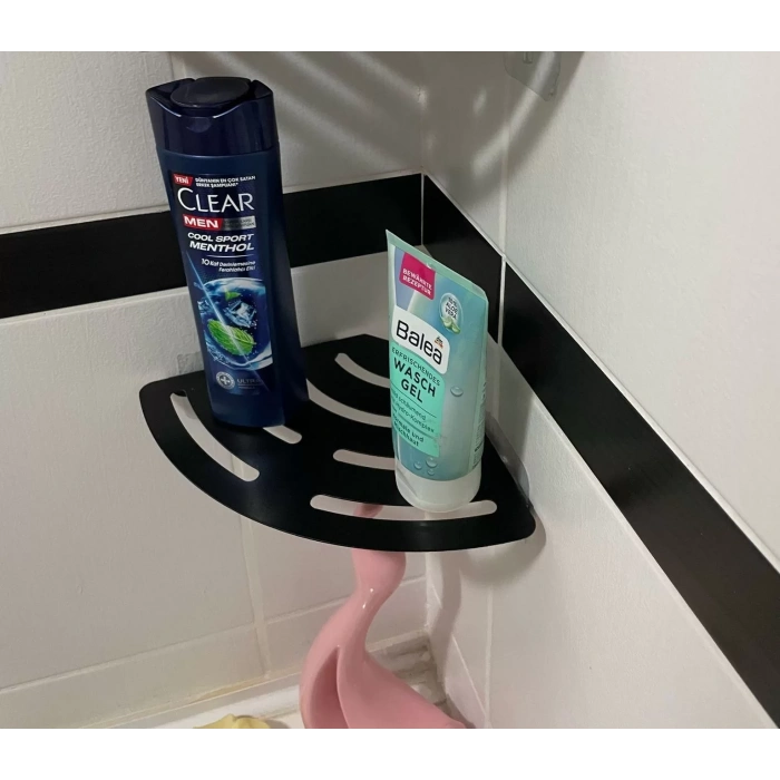 KİTARO KENDİNDEN YAPIŞKANLI ŞAMPUANLIK RAFI MAT SİYAH TEK KATLI