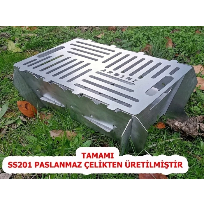 LAZER TAMAMI PASLANMAZ ÇELİK MANGAL PORTATİF PRATİK KATLANABİLİR 41X25 CM