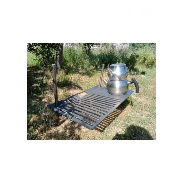 MANGAL IZGARA DEMLİK VE HAMBURGER BÖLMELİ PRATİK 38 X 58 CM 5MM SAC İKİ CUBUKLU