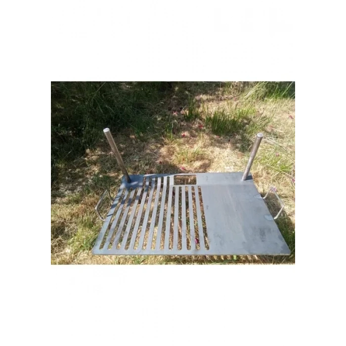 MANGAL IZGARA DEMLİK VE HAMBURGER BÖLMELİ PRATİK 38 X 58 CM 5MM SAC İKİ CUBUKLU