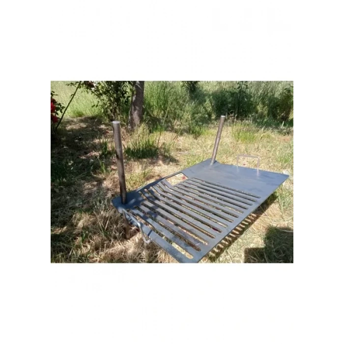 MANGAL IZGARA DEMLİK VE HAMBURGER BÖLMELİ PRATİK 38 X 58 CM 5MM SAC İKİ CUBUKLU