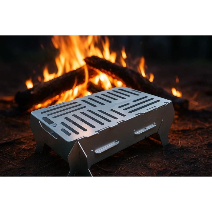 MANGAL KATLANIR PRATİK PORTATİF SİYAH SAC VE PASLANMAZ ÇELİK IZGARA 41 X 25 CM + ÇANTA