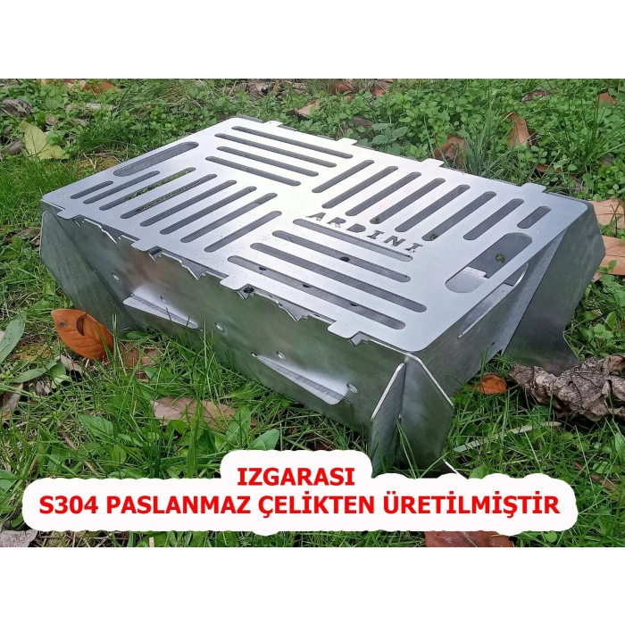 MANGAL KATLANIR PRATİK PORTATİF SİYAH SAC VE PASLANMAZ ÇELİK IZGARA 41 X 25 CM + ÇANTA