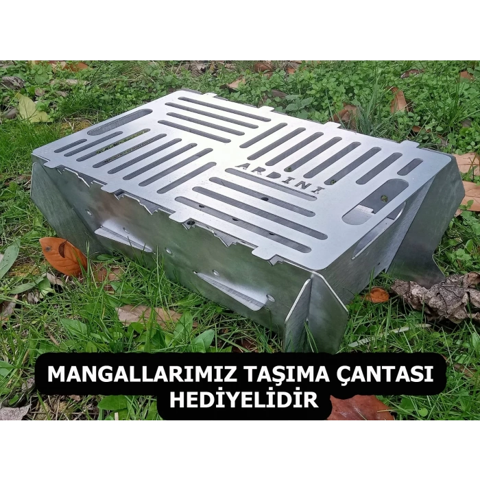 MANGAL KATLANIR PRATİK PORTATİF SİYAH SAC VE PASLANMAZ ÇELİK IZGARA 41 X 25 CM + ÇANTA