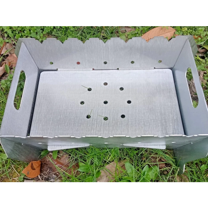 MANGAL KATLANIR PRATİK PORTATİF TAMAMI PASLANMAZ ÇELİK 41 X 25 CM ÇANTA HEDİYELİ