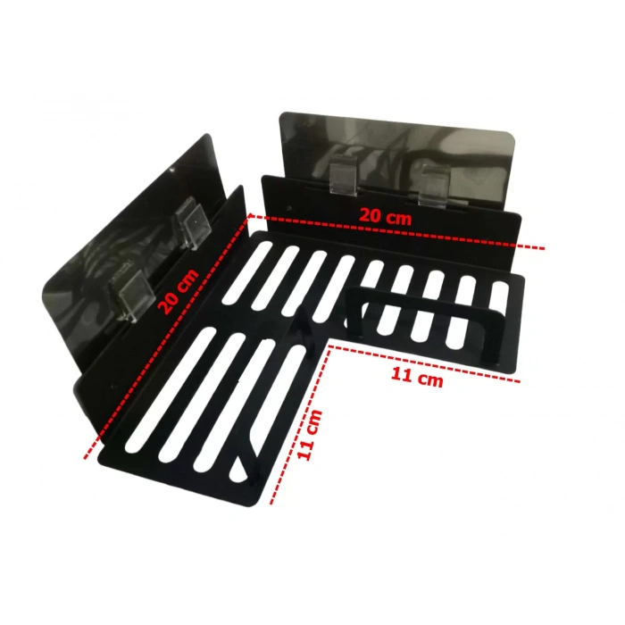 ŞAMPUANLIK DUŞ RAFI YAPIŞKANLI VE VİDALI KÖŞELİ VE SETLİ MODEL MAT SİYAH