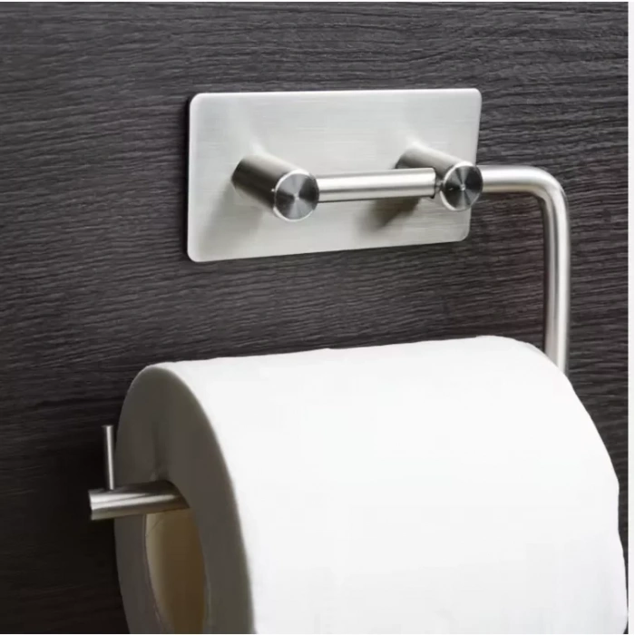 TUVALET KAĞITLIĞI YAPIŞKANLI ÇİFT ÇUBUKLU PASLANMAZ ÇELİK KROM RENGİ
