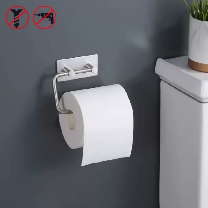 TUVALET KAĞITLIĞI YAPIŞKANLI ÇİFT ÇUBUKLU PASLANMAZ ÇELİK KROM RENGİ