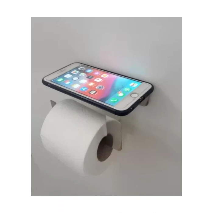 TUVALET KAĞITLIĞI YAPIŞKANLI VE VİDALI TELEFON RAFLI KROM