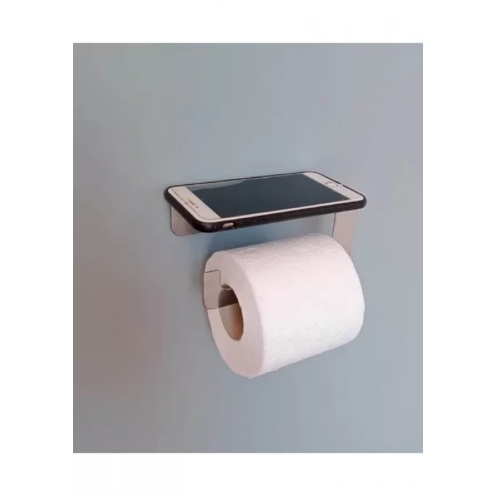 TUVALET KAĞITLIĞI YAPIŞKANLI VE VİDALI TELEFON RAFLI KROM
