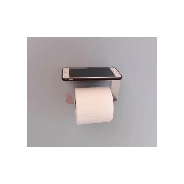 TUVALET KAĞITLIĞI YAPIŞKANLI VE VİDALI TELEFON RAFLI KROM