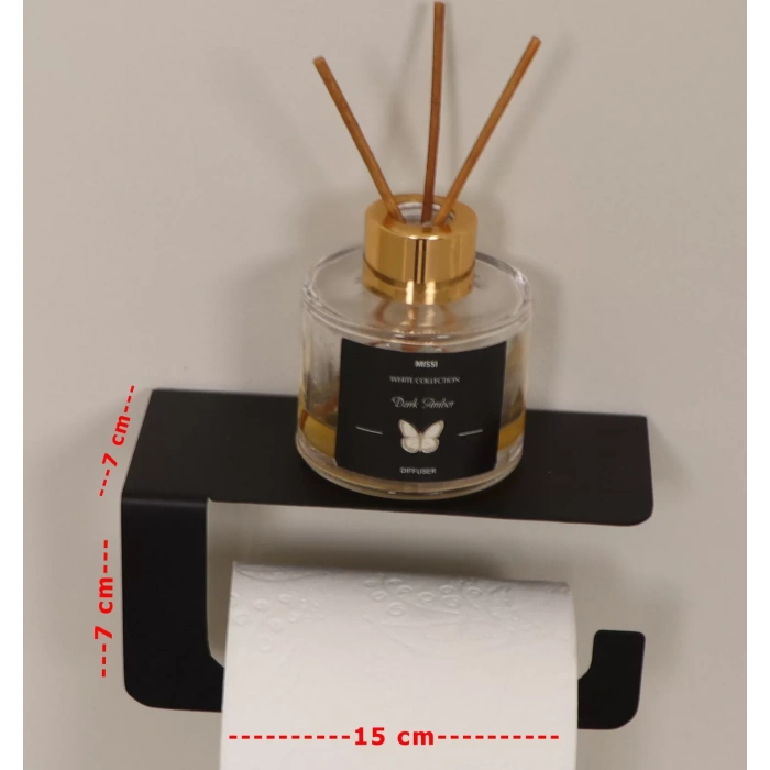 TUVALET KAĞITLIĞI YAPIŞKANLI VE VİDALI TELEFON RAFLI MAT SİYAH