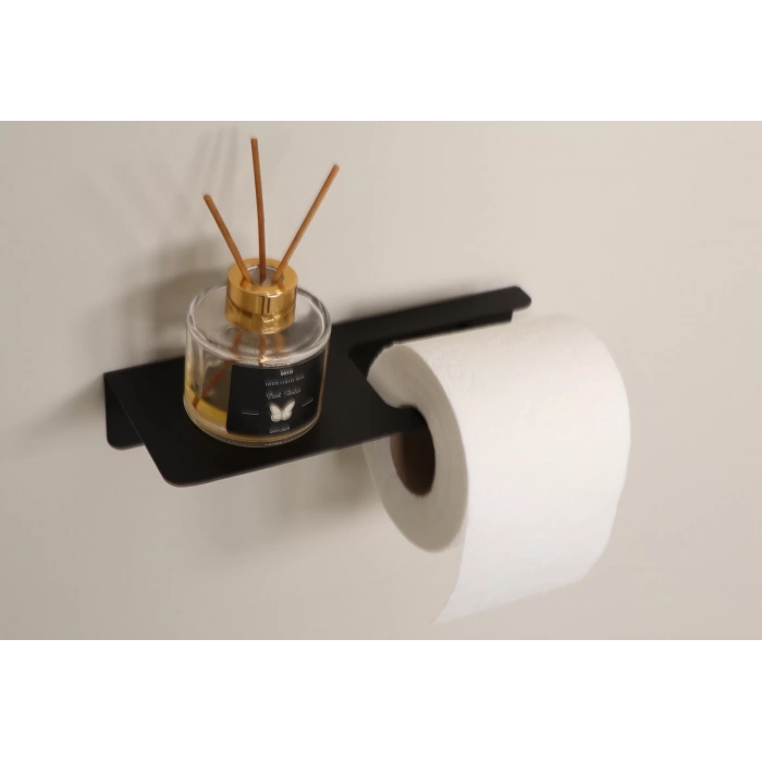 TUVALET KAĞITLIĞI YAPIŞKANLI VE VİDALI UZUN TELEFON RAFLI MAT SİYAH