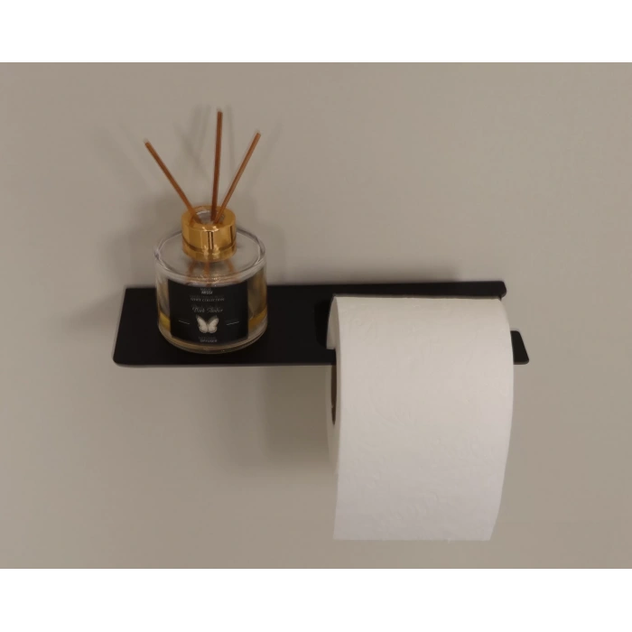 TUVALET KAĞITLIĞI YAPIŞKANLI VE VİDALI UZUN TELEFON RAFLI MAT SİYAH